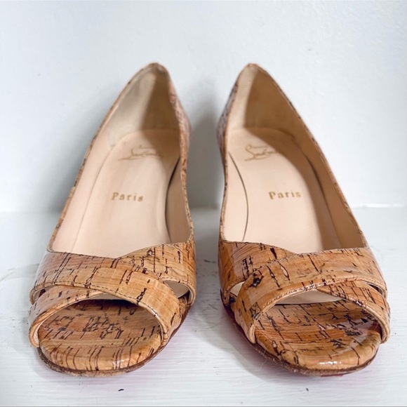 Christian Louboutin Skinny Cork Peep Toe Wedge Heels In Size 36 1/2 - Picture 4 of 12
